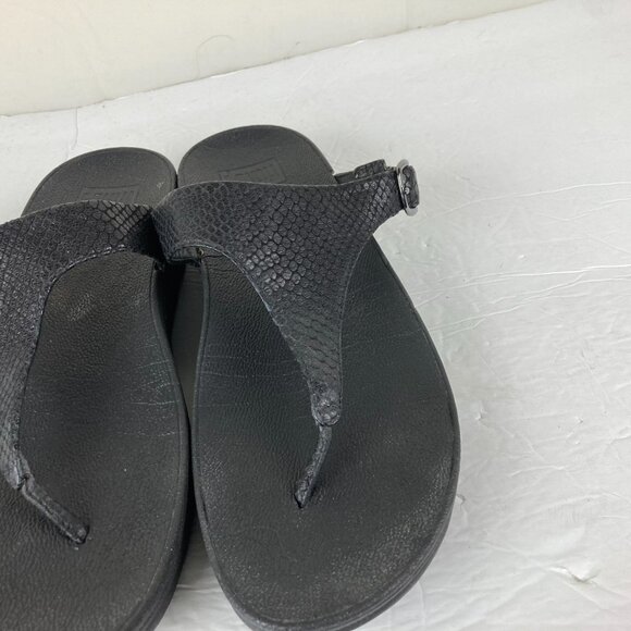 Fitflop Womens Sz 10 Lulu Textured Black Leather Thong Flip Flop Wedge Sandals - Picture 4 of 8